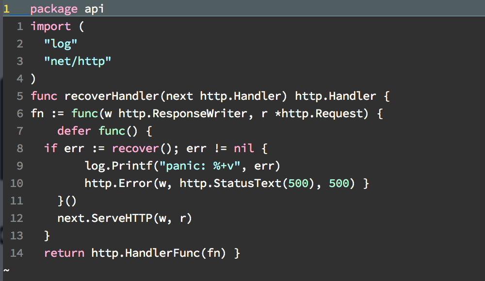 Go (Golang) program written on computer screen for an example to viewers how python code looks like. 