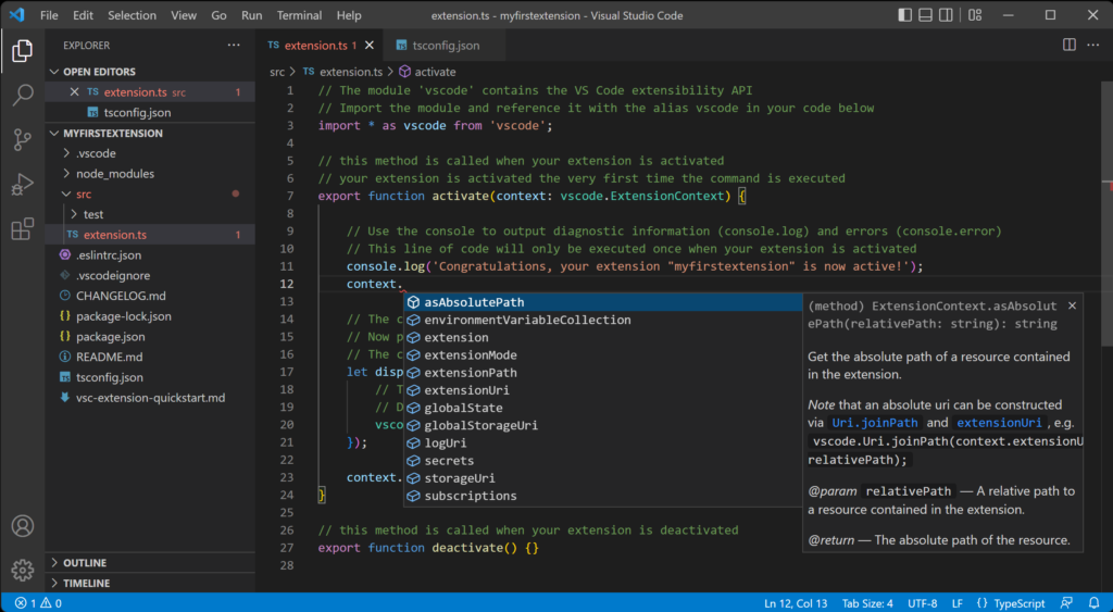 TypeScript program written on computer screen for an example to viewers how python code looks like. 